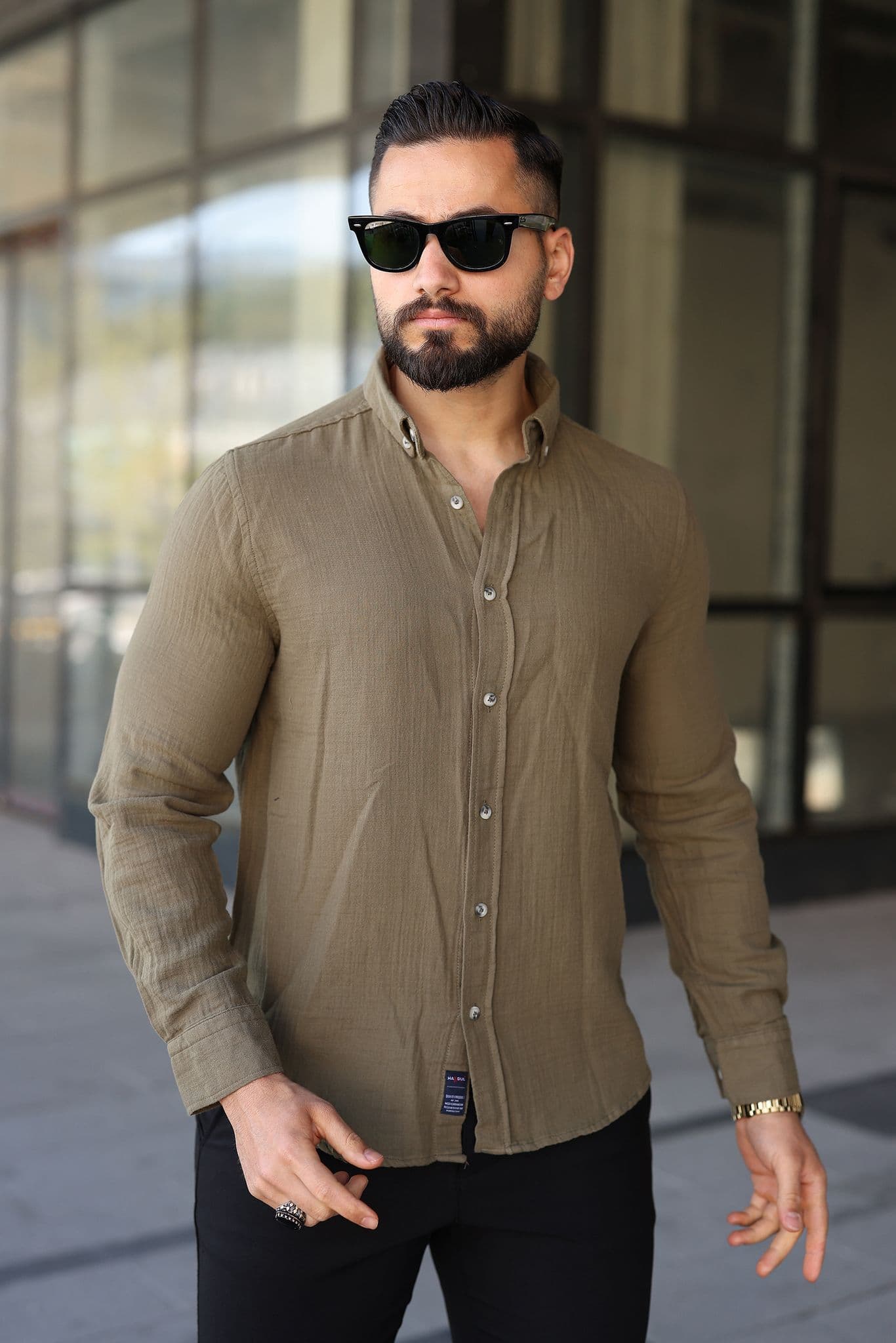 Müslin Keten Slim Fit Gömlek - Krem