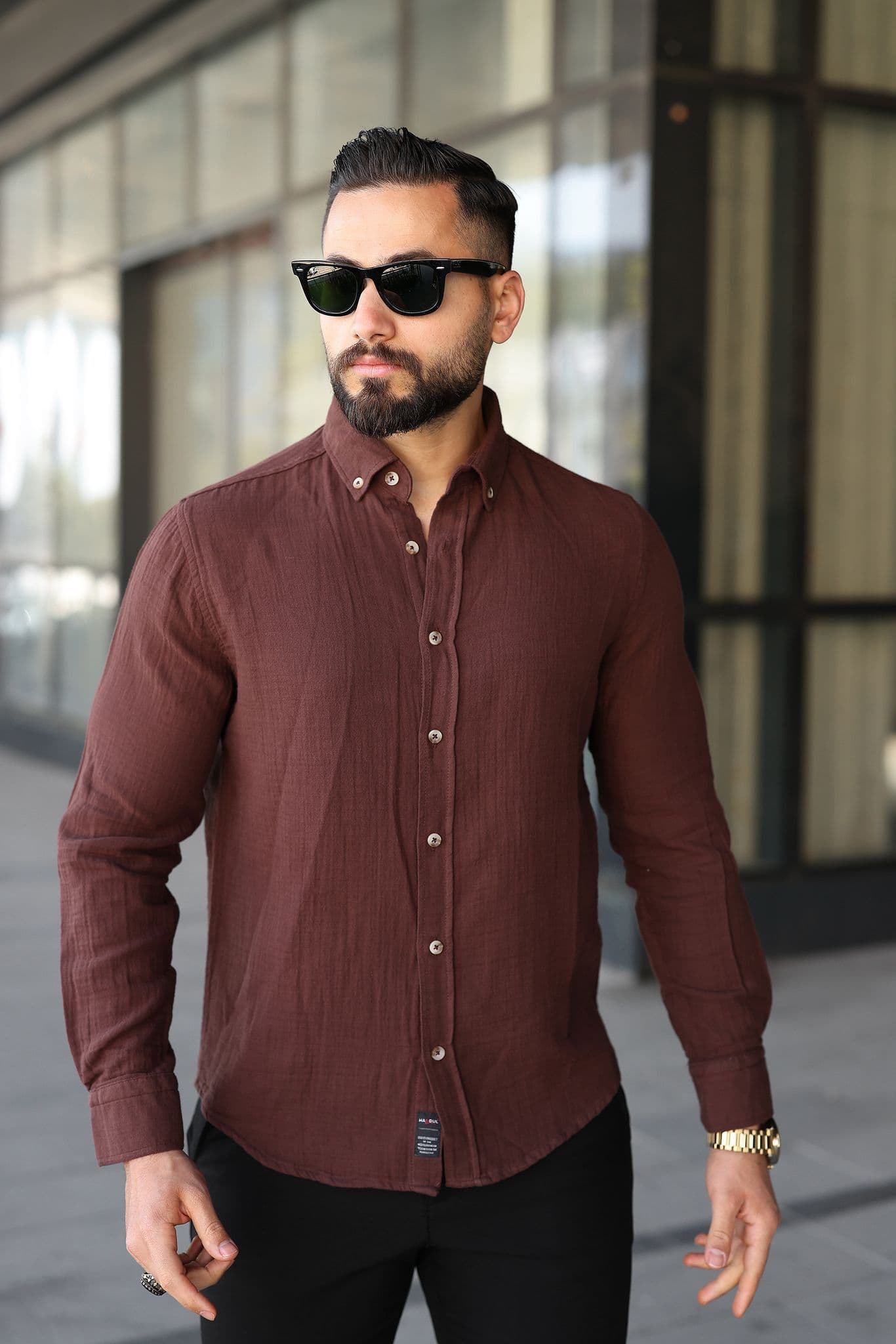 Müslin Keten Slim Fit Gömlek - Siyah