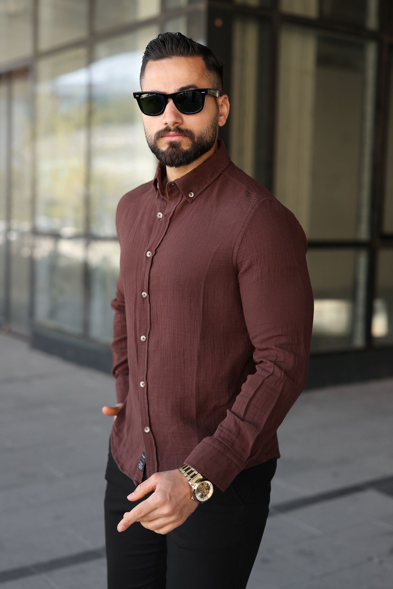 Müslin Keten Slim Fit Gömlek - Beyaz