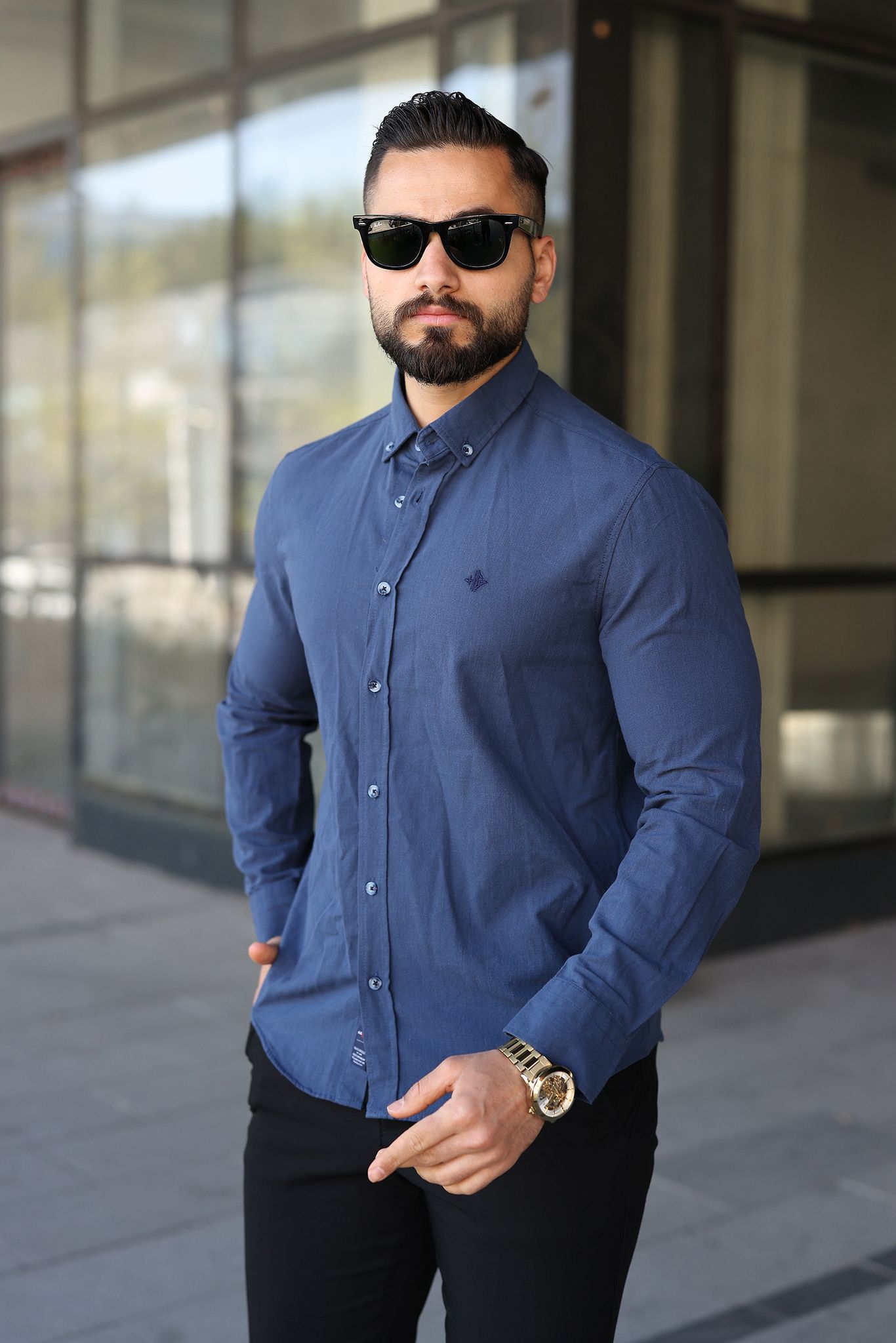 Müslin Keten Slim Fit Gömlek - Beyaz