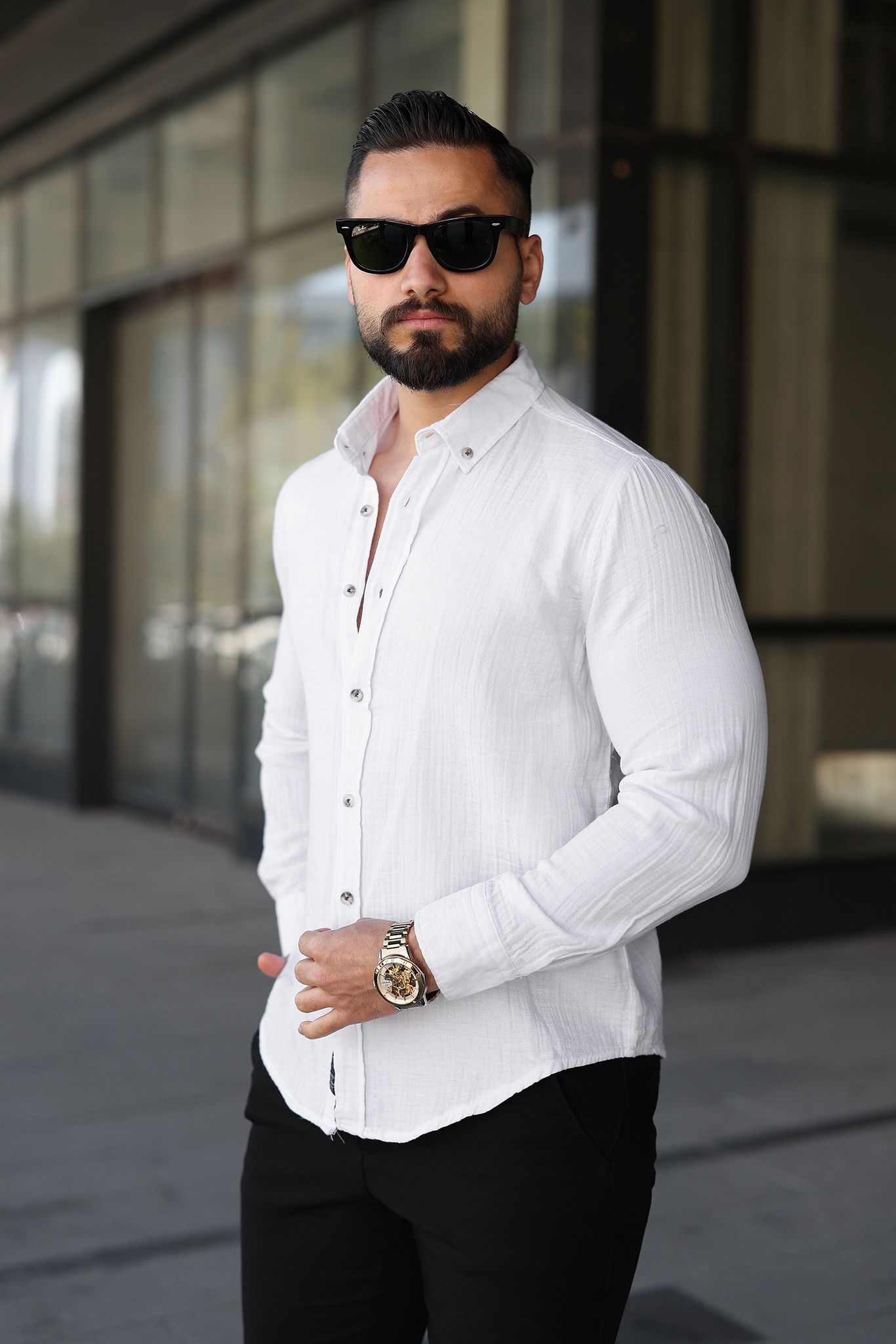 Müslin Keten Slim Fit Gömlek - Haki