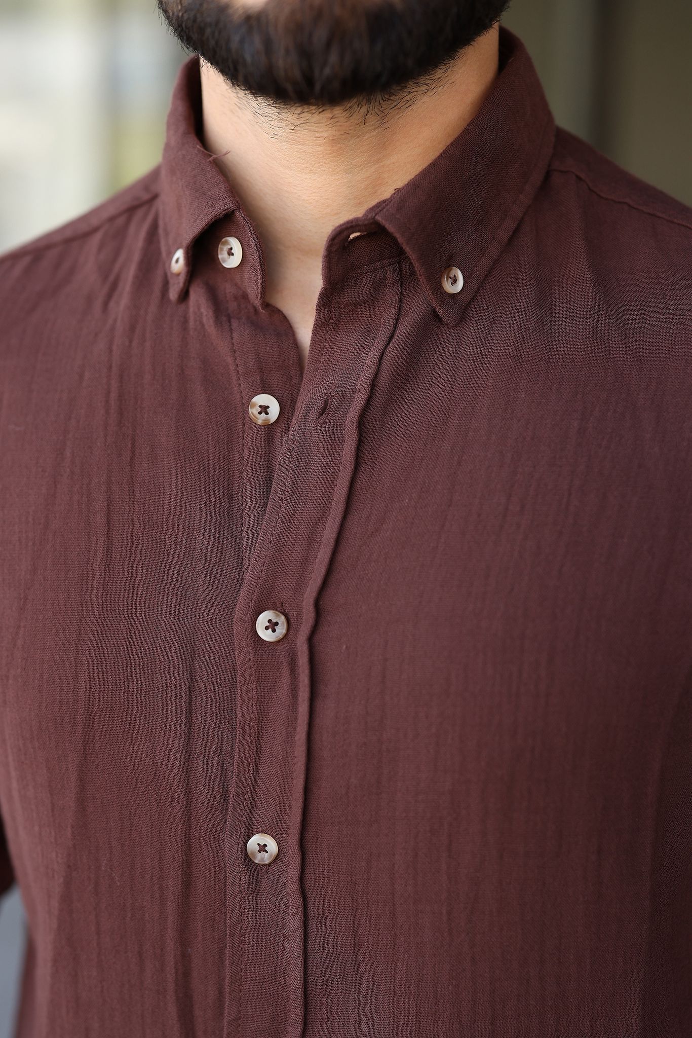 Müslin Keten Slim Fit Gömlek - Krem