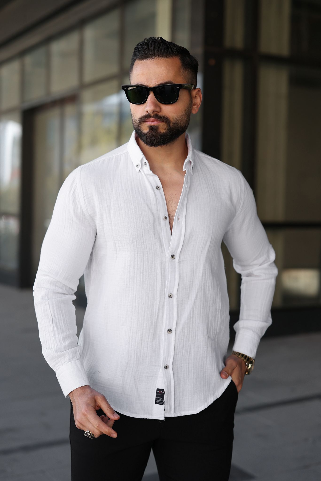 Müslin Keten Slim Fit Gömlek - Lacivert